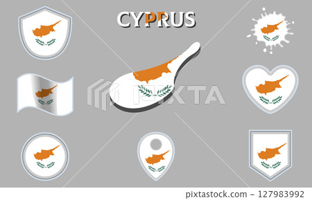 Collection of flat national flags of Cyprus with map 127983992