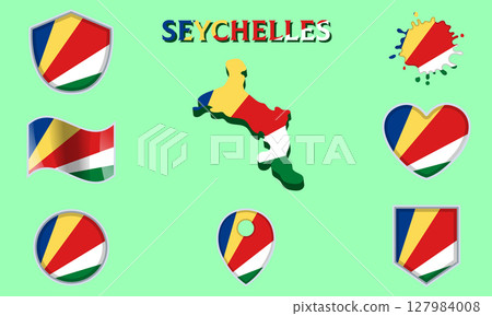 Collection of flat national flags of Seychelles with map Collection of flat national flags of Seychelles with map 127984008