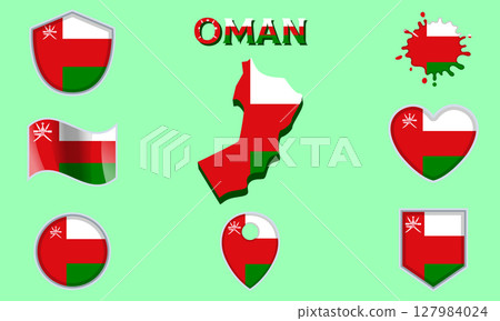 Collection of flat national flags of Oman with map Collection of flat national flags of Oman with map 127984024