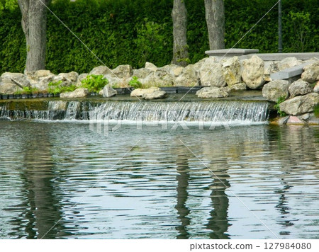 Mezhyhirya National Park, Novi Petrivtsi, Kyiv region, Ukraine: Museum of Corruption. The large natural complex Mezhyhirya Residence with a beautiful garden, a cascade of lakes. High quality photo 127984080