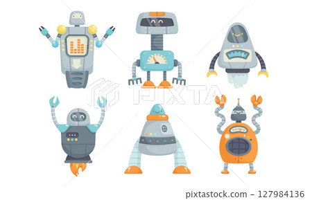 Explore the appealing and vibrant world filled with fun and colorful cartoon robot characters 127984136