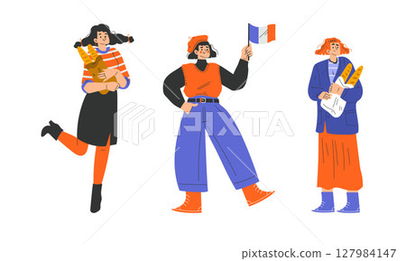 We joyously celebrate the vibrant and rich culture of France through cheerful, colorful characters 127984147