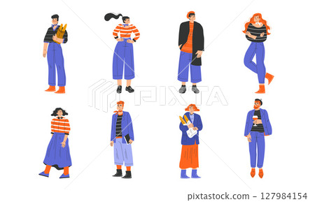 Stylized Characters Presented in Contemporary Fashion Illustrations Highlighting Modern Trends 127984154