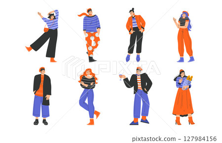 Stylish and Trendy Fashion Characters Depicted in Bold and Vibrant Artistic Styles 127984156