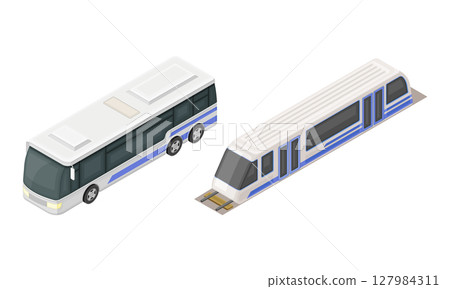 Subway train and bus public transport isometric vector illustration 127984311