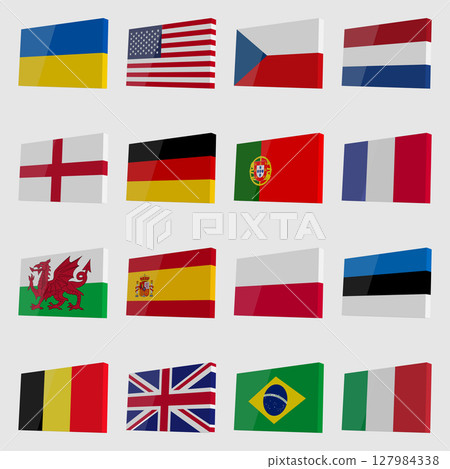 Set of vector 3D flags with highlights 127984338