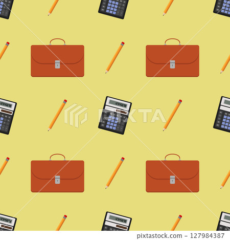 Seamless pattern school items school bag pencil calculator on background Seamless pattern school items school bag pencil calculator on background 127984387