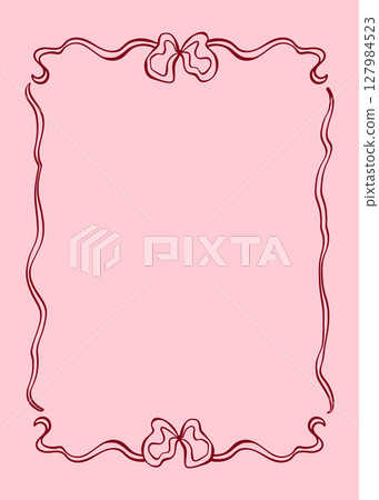 Soft pink background with elegant ribbon and bow forming frame. Ideal for card, packaging, girly themes. Doodle vector illustration in decorative Coquette Aesthetic style. Soft pink background with elegant ribbon and bow forming frame. Ideal for card, packaging, girly themes. Doodle vector illustration in decorative Coquette Aesthetic style. 127984523