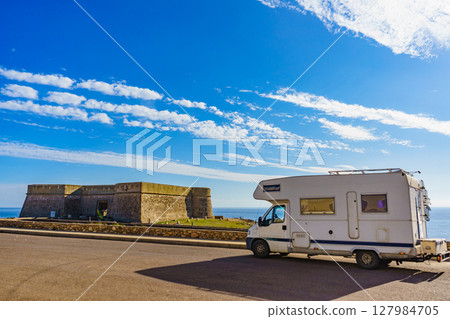 Caravan at old guards castle, Almeria Spain Caravan at old guards castle, Almeria Spain 127984705