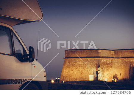 Caravan at old guards castle, Almeria Spain 127984706