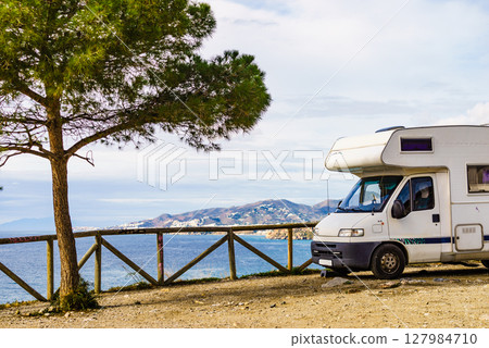Caravan on seaside cliff, Spain 127984710