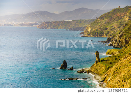 Spanish coast landscape, cliffs in Andalusia. 127984711