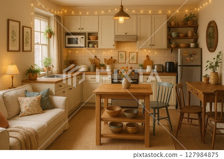 Cozy kitchen interior with warm and inviting atmosphere 127984875