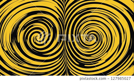 Energetic swirl artwork with circular black strokes over vibrant yellow 127985027
