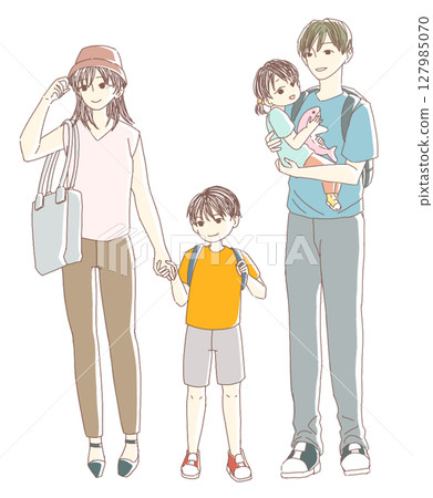 穿著涼爽夏裝外出的家庭 127985070