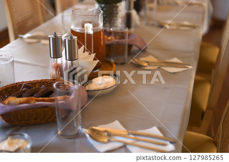 table setting in vintage style in the countryside 127985265