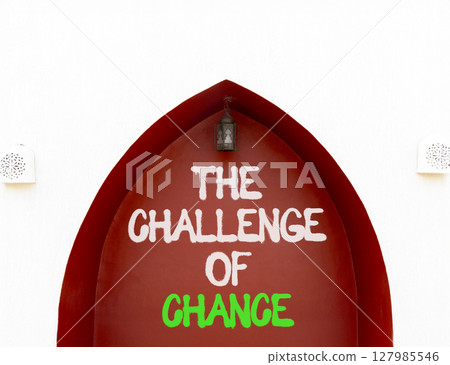 The challenge of chance symbol. Concept words phrase The challenge of chance on beautiful brown wall. Beautiful white wall background. Business The challenge of chance concept. Copy space. 127985546