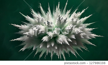 White dust explosion in mid air clean framing no blur on green backdrop with strong visual symmetry White dust explosion in mid air clean framing no blur on green backdrop with strong visual symmetry 127986108