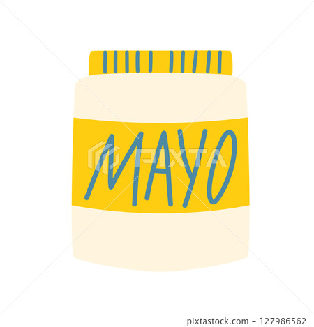 Illustration of a jar of mayonnaise. Sauce packaging. Illustration of a jar of mayonnaise. Sauce packaging. 127986562