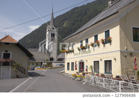 Parish church of Maria Hilf Assumptio and Hochalmspitze pension, Malta, Carinthia, Austria 127986686