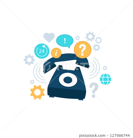 Vector illustration. Online support concept background. 24/7. Contact us.	 127986744