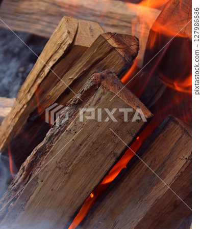 Burning Logs Stacked In A Burning Bonfire Detailed Stock Photo 127986886