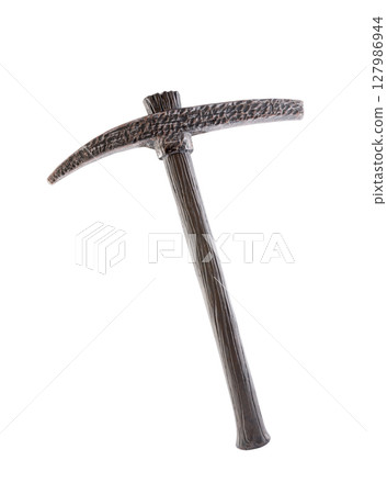 Vintage pickaxe with wood handle isolated on white background with clipping path Vintage pickaxe with wood handle isolated on white background with clipping path 127986944