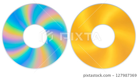 CD bright rainbow gradient disc and gold disc. 3D rendering 127987369