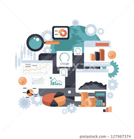 business, graph, laptop 127987374