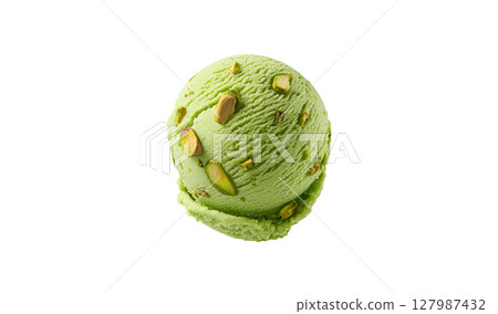This creamy Iranian pistachio ice cream showcases a vibrant green color, elegantly adorned with whole nut pieces for added texture and flavor This creamy Iranian pistachio ice cream showcases a vibrant green color, elegantly adorned with whole nut pieces for added texture and flavor 127987432