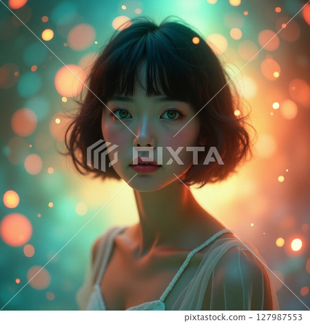 A woman illuminated by fantastic illuminations 127987553