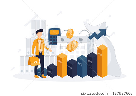 Cost optimization concept icon. Idea of financial and marketing strategy. Cost and income balance. Spending and cost reduction, while maximizing business value. Isolated flat illustration vector	 127987603