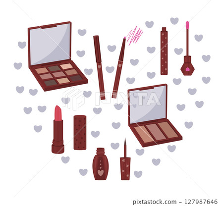 Cute clipart of six cosmetic products Cute clipart of six cosmetic products 127987646