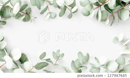 Background frame surrounded by green eucalyptus leaves Background frame surrounded by green eucalyptus leaves 127987685
