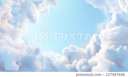 Fluffy clouds and blue sky background material 127987686