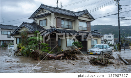 Shocking scenes of flooded homes and swept away cars 127987827