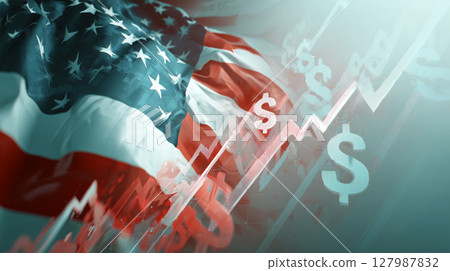 US flag and dollar sign with rising chart US flag and dollar sign with rising chart 127987832