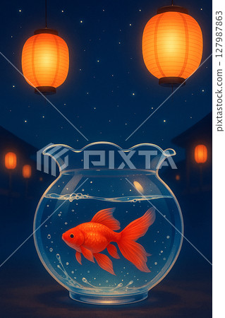 燈籠照亮的金魚缸，微風徐徐 127987863