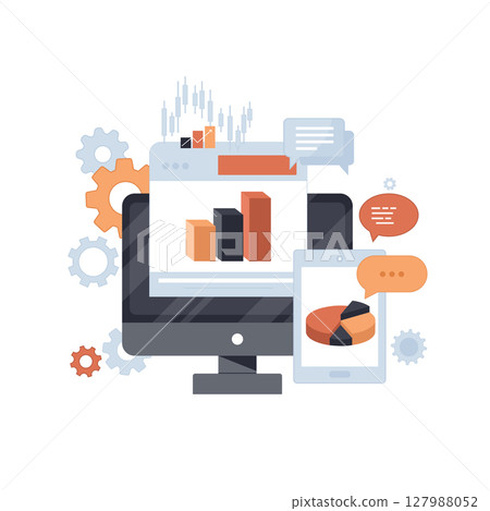 Flat vector design statistical and Data analysis for business finance investment concept. Business data market elements dot bar pie charts diagrams and graphs	 127988052