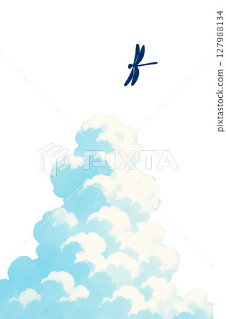 雲朵與蜻蜓剪紙素材集 127988134