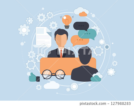 Job interview concept. Interview with the candidate positions. Flat vector illustration. Job interview concept. Interview with the candidate positions. Flat vector illustration. 127988283