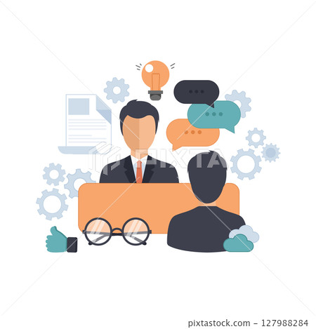 Job interview concept. Interview with the candidate positions. Flat vector illustration. Job interview concept. Interview with the candidate positions. Flat vector illustration. 127988284
