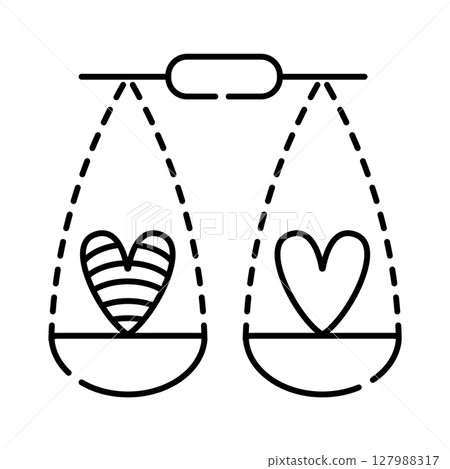 Lgbt love (rainbow heart) and ordinary love (usual heart), equality. Illustration of scales 127988317