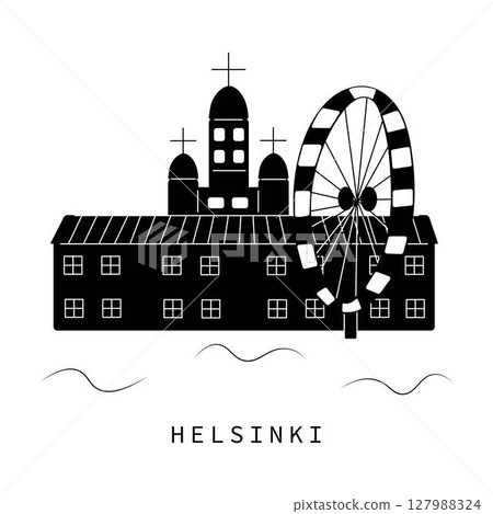 Helsinki, black and white illustration 127988324