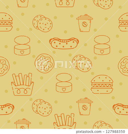 Fast food, yellow and orange seamless pattern 127988350