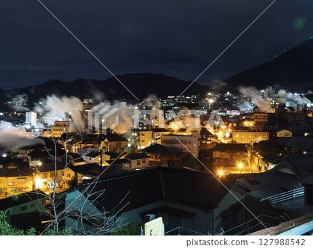 Smoke in the clouds, lights in the valley - Kannawa Onsen: Breath of the night 127988542