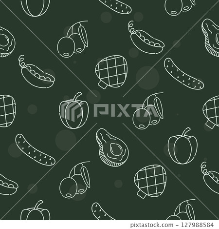 Green vegetables, dark monochrome seamless pattern Green vegetables, dark monochrome seamless pattern 127988584