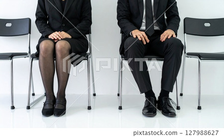 Men and women sitting quietly at a funeral Men and women sitting quietly at a funeral 127988627