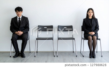 Men and women sitting quietly at a funeral Men and women sitting quietly at a funeral 127988628