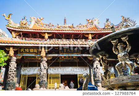 Taiwan Longshan Temple Kannon incense burner and main hall 127988764
